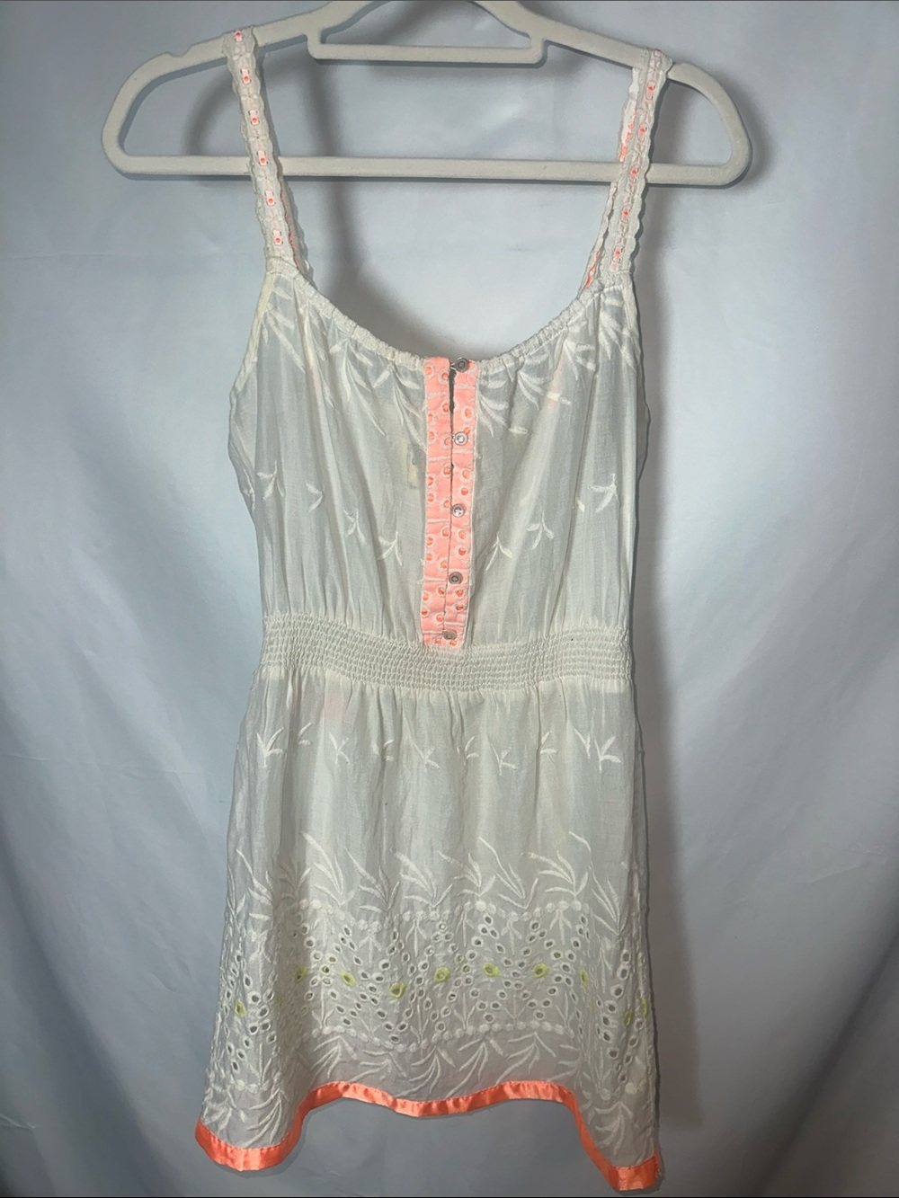 Free people White Eyelet Chemise with Coral Trim